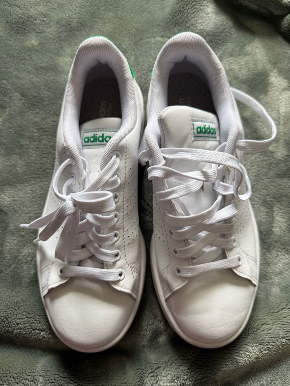 adidas Women's White Leather Sneakers with Green Logo